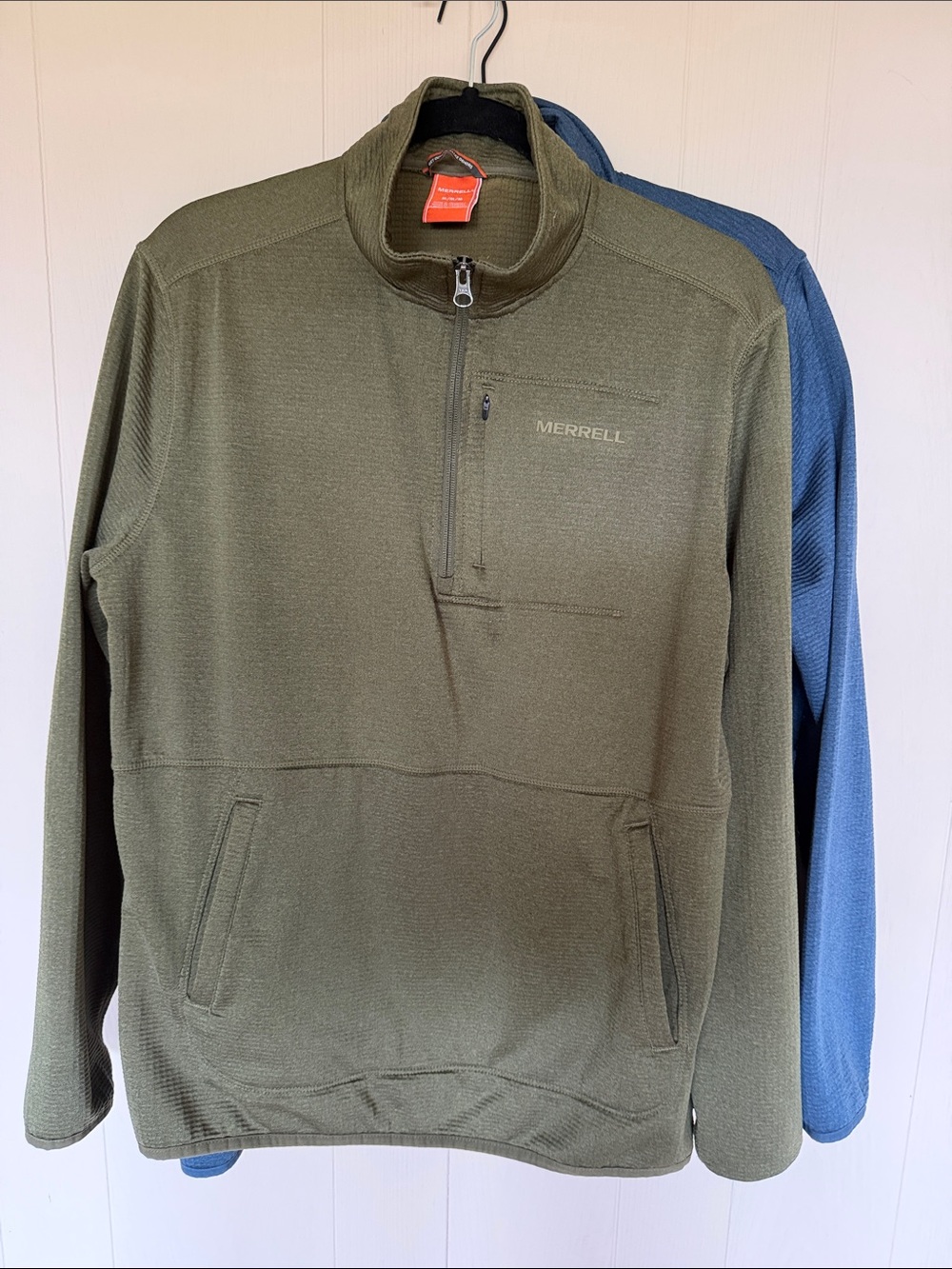 Merrell 1-Blue and 1-Olive  Green Grid Fleece 1/4 Zip Pullover Size M